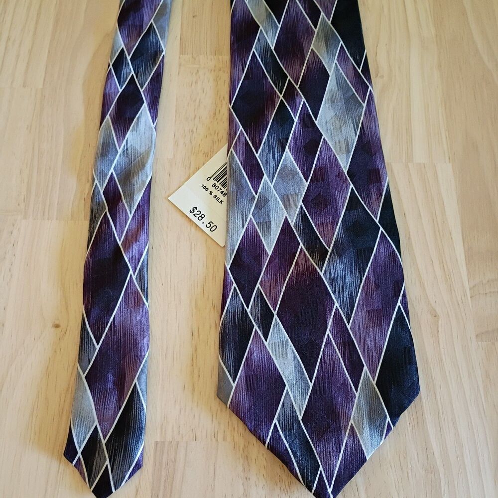 NWT Pierre Cardin Men's Silk Necktie PC Brush Strokes Diamond Pattern
